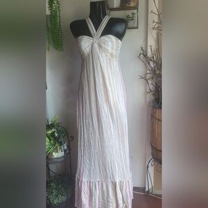 Fate Cream and Pink Striped Maxi Dress XS